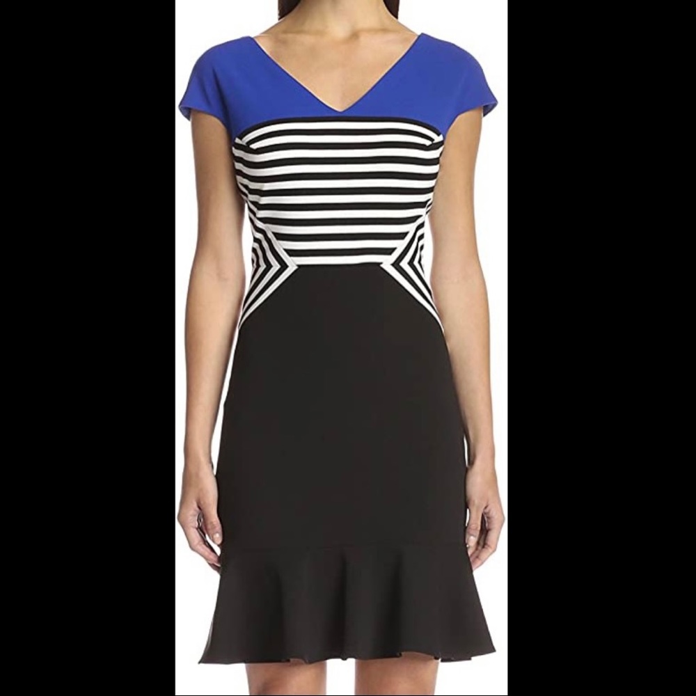 Julia Jordan Geometric Color Block V-Neck Fit Flare With Stripes Size 10